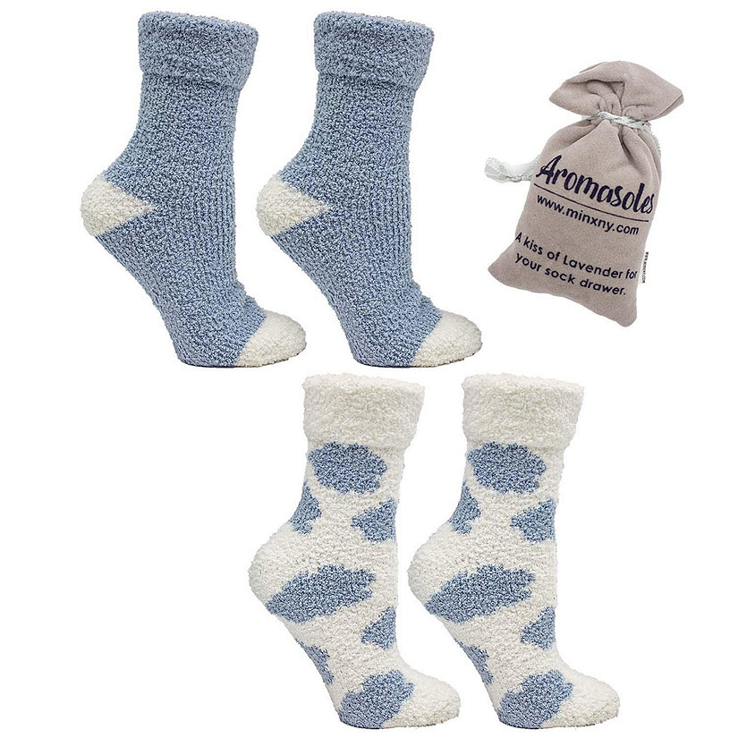 2 pair pack sock - Lavender N Shea Butter Infused  W/ Non-Skid Bottom Lavender & Scented Velvet Sachet, Clouds- Poseid/Lunar - Aromasoles Image