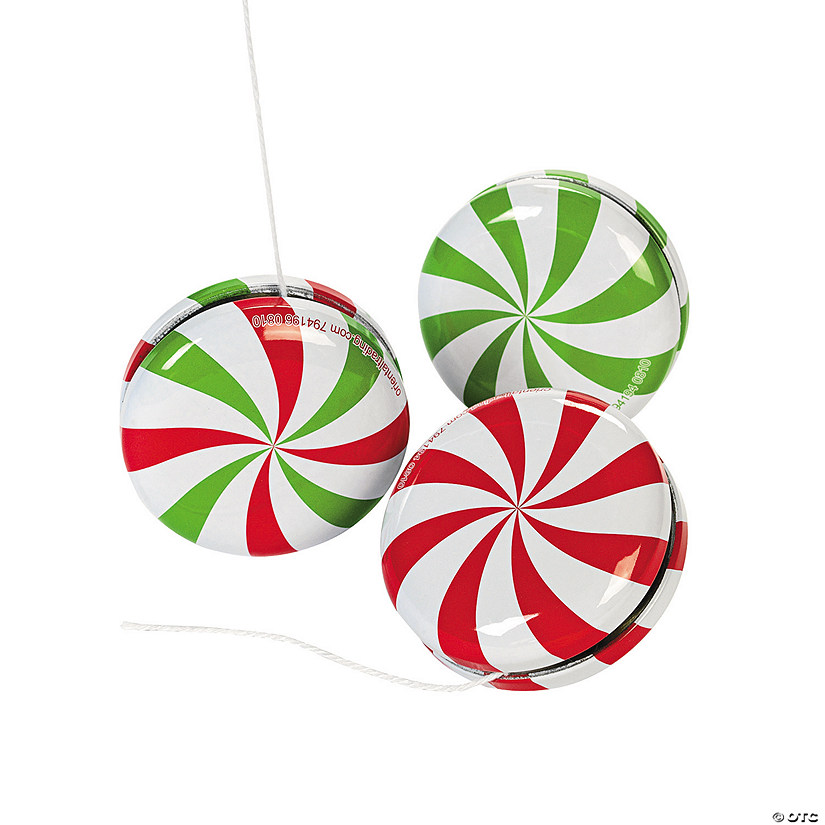 2" Peppermint Candy Pattern Red & Green Metal YoYos - 12 Pc. Image