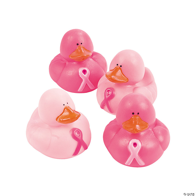 2" Pink Ribbon Breast Cancer Awareness Rubber Ducks - 12 Pc. Image