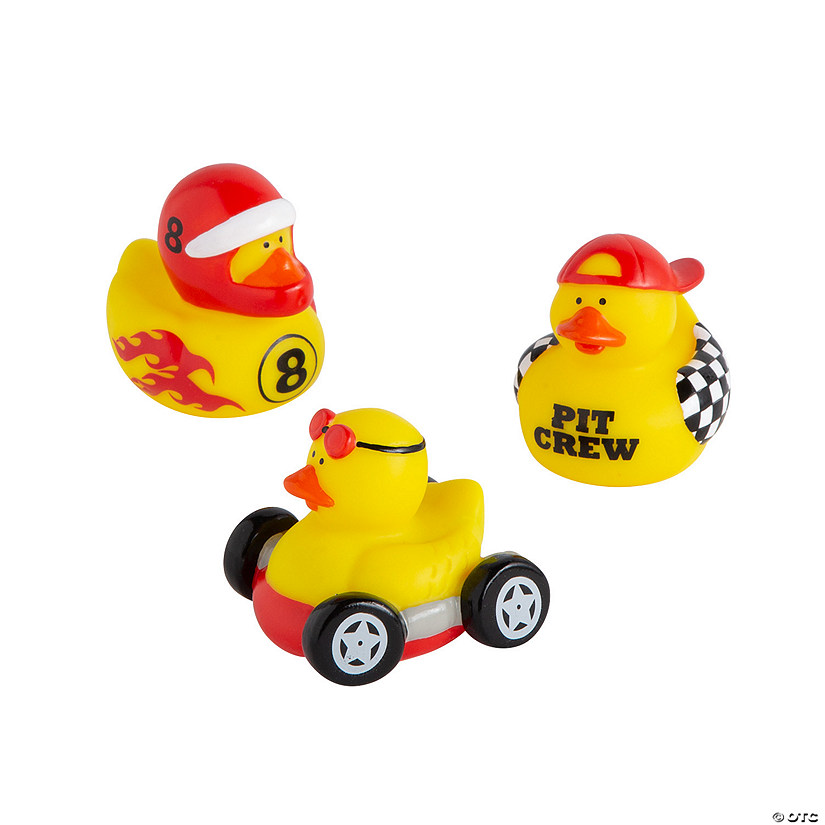 2" Race Car Driver & Pit Crew Yellow Rubber Ducks - 12 Pc. Image