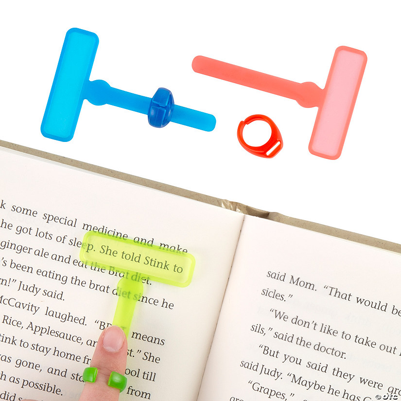 2" Reading Highlighter Tool Solid Color Plastic Finger Rings - 24 Pc. Image