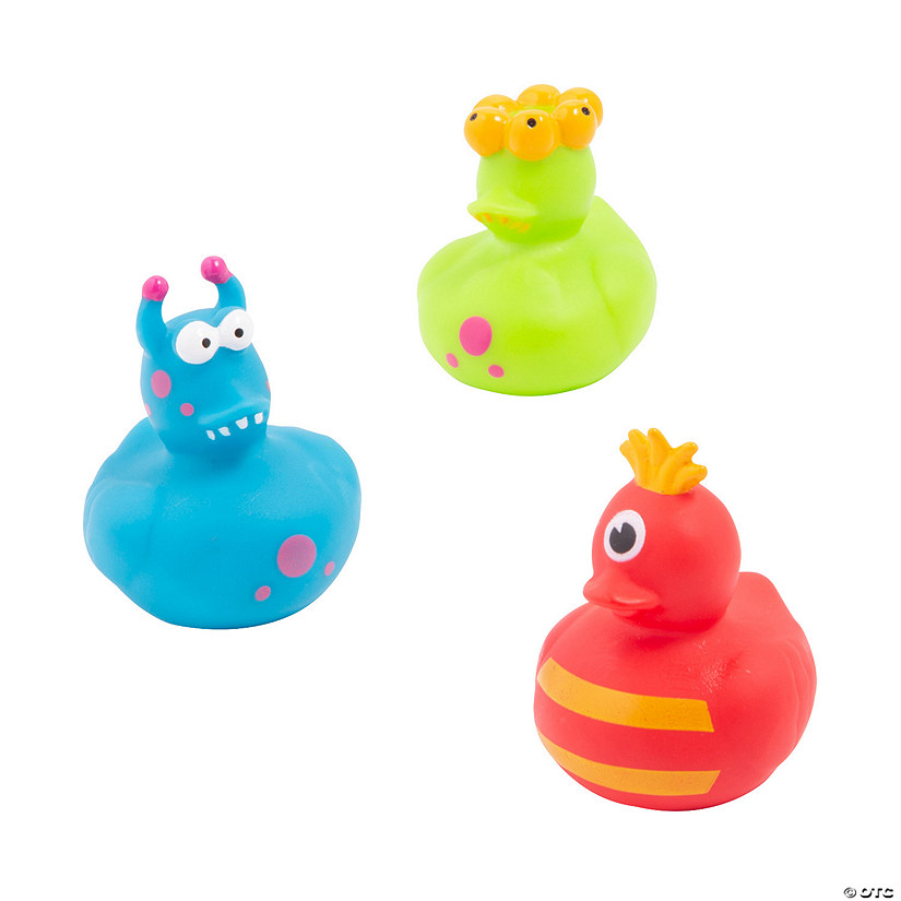 2" Silly Monster Blue, Green & Red Rubber Ducks - 12 Pc. Image