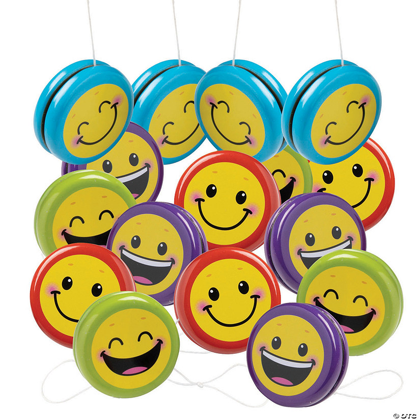 2" Smile Face Assorted Bright Colors Metal YoYos - 12 Pc. Image