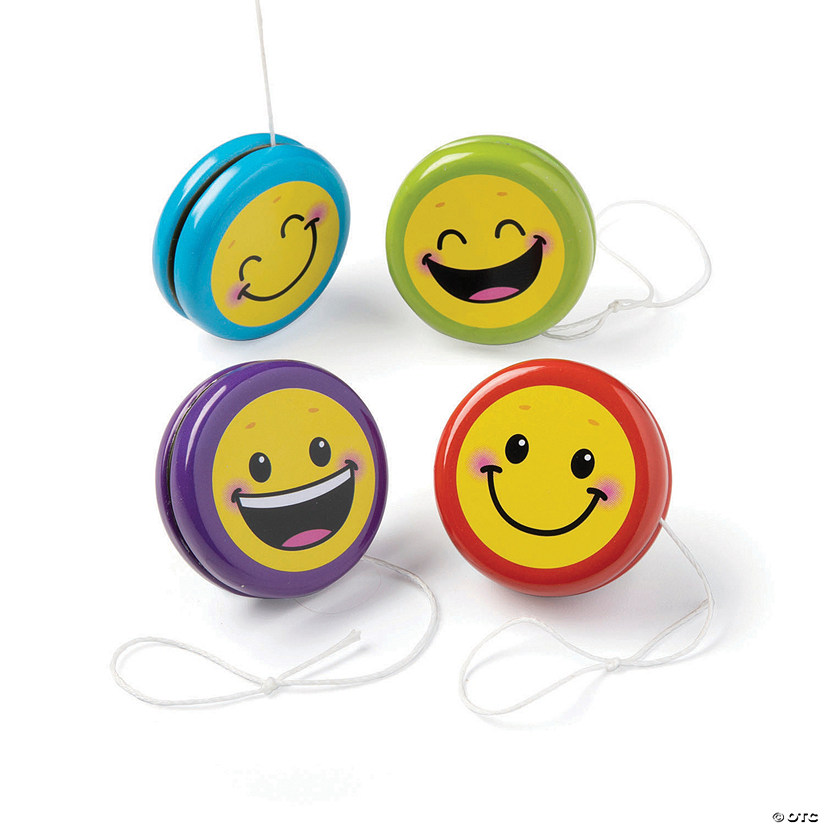 2" Smile Face Assorted Bright Colors Metal YoYos - 4 Pc. Image