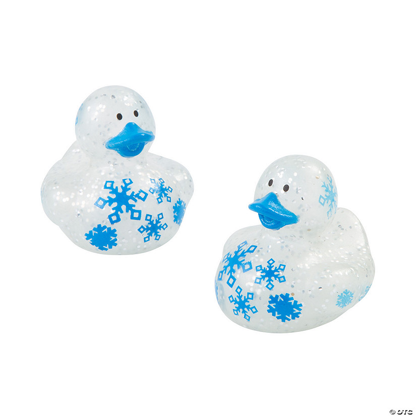 2" Snowflake Blue & Silver Glitter Sparkle Rubber Ducks - 12 Pc. Image