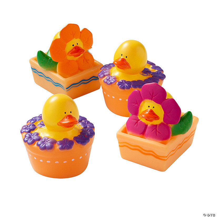 2" Spring Flowers Bright Multicolor Rubber Ducks in Pots - 12 Pc. Image