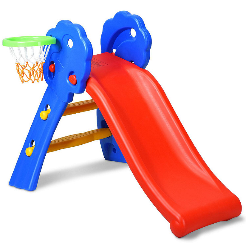 2 Step Children Folding Slide w/ Basketball Hoop For Kids Indoor & Outdoor Image