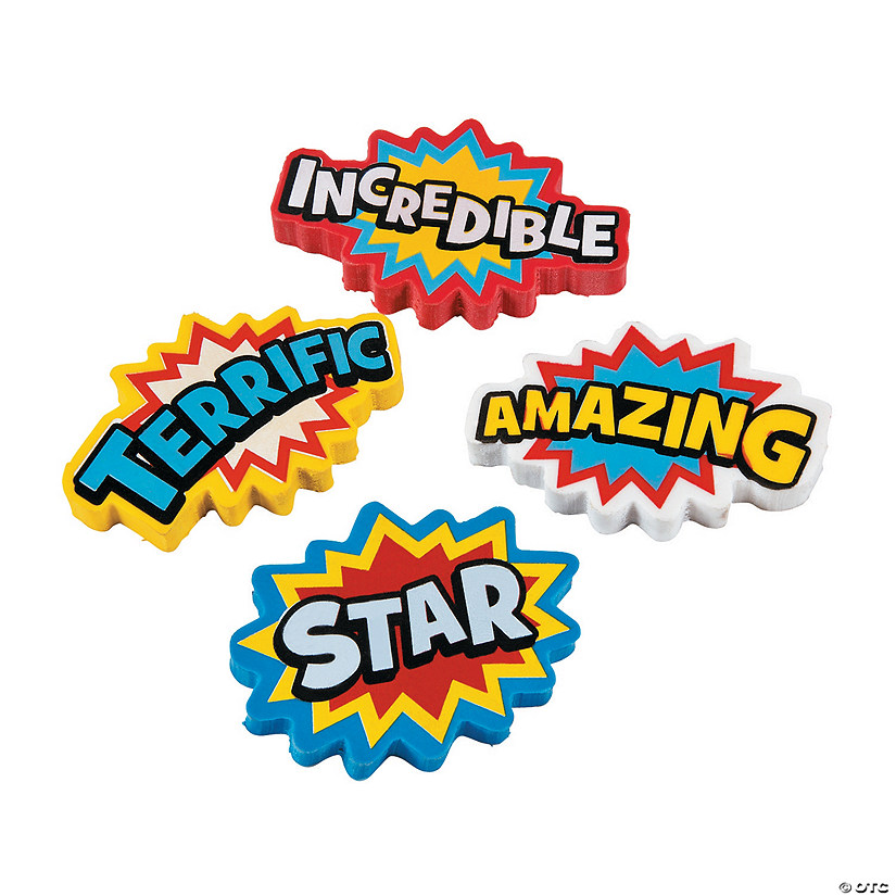 2" Superhero Comic Book Sound Effect Rubber Erasers - 24 Pc. Image