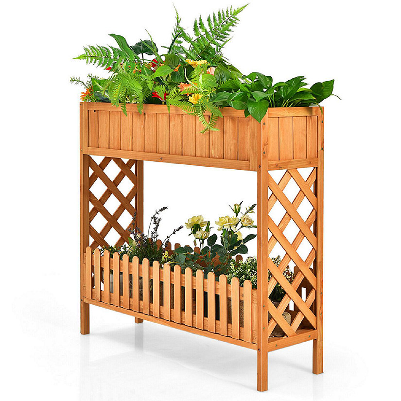 2Tier Raised Garden Bed Elevated Wood Planter Box for Vegetable Flower