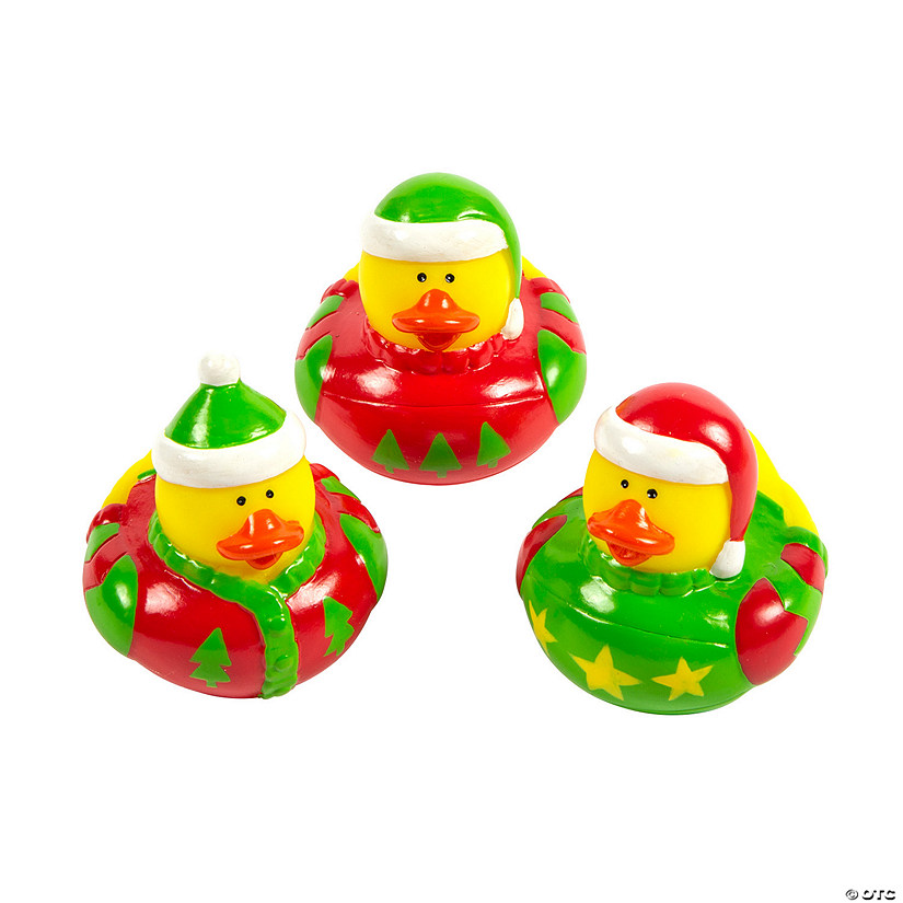 2" Ugly Christmas Sweater Red & Green Rubber Ducks - 12 Pc. Image