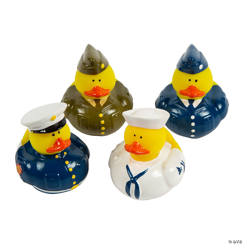 2" Uniformed Armed Forces Blue, Green & White Rubber Ducks - 12 Pc. Image