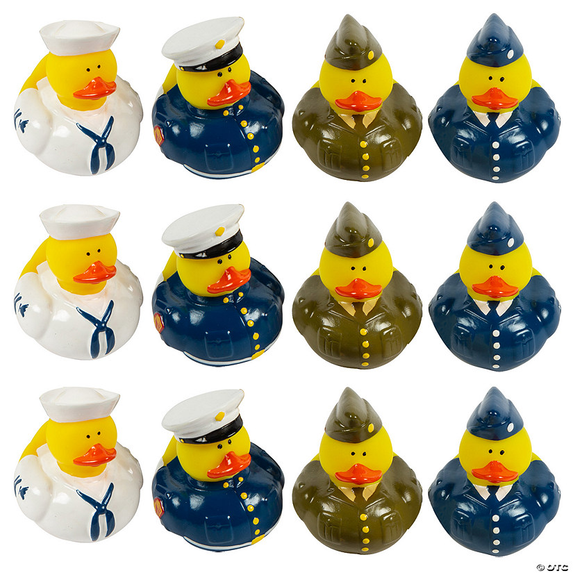 2" Uniformed Armed Forces Blue, Green &amp; White Rubber Ducks - 12 Pc. Image