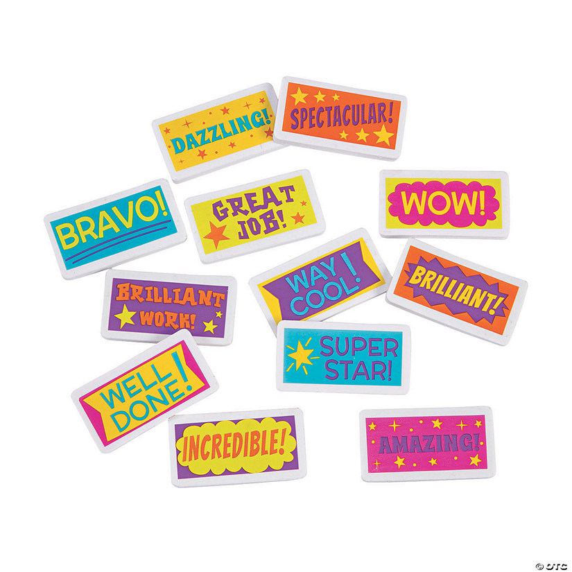 2" x 1" Bright Color Motivational Sayings Rubber Erasers - 24 Pc. Image