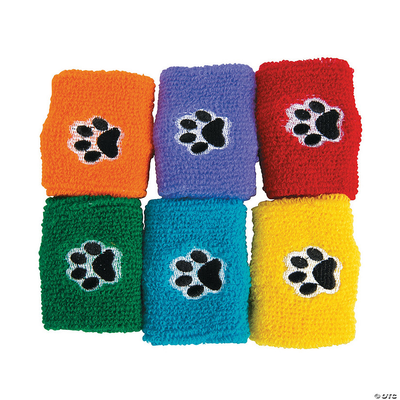 2" x 2 3/4" Paw Print Red, Green & Blue Polyester Wristbands - 12 Pc. Image
