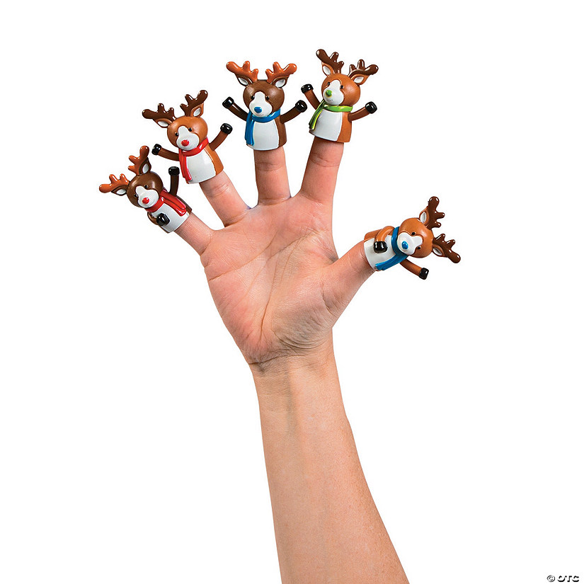 2" x 2" Mini Reindeer Vinyl Finger Puppets with Scarves - 24 Pc. Image