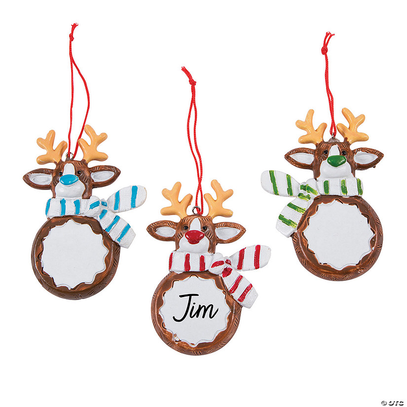 2" x 3 1/2" Write-A-Name Reindeer Resin Christmas Ornament Assortment - 12 Pc. Image