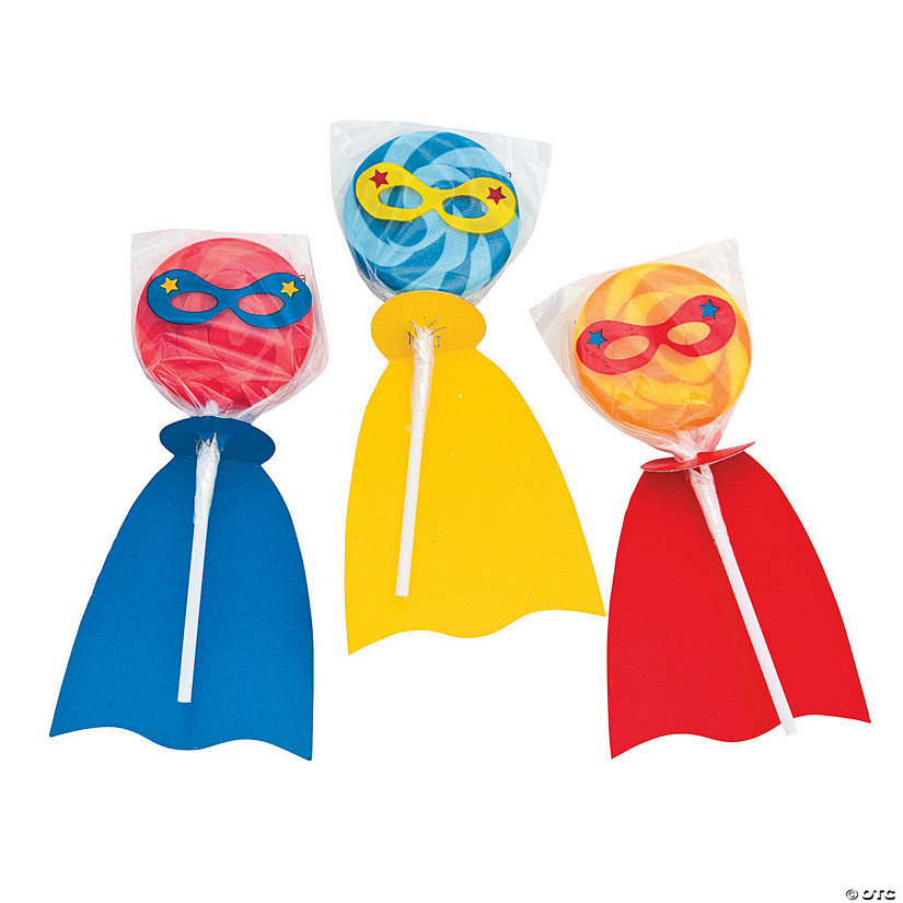 2" x 3" Superhero Swirl Round Lollipops with Capes & Masks - 12 Pc. Image
