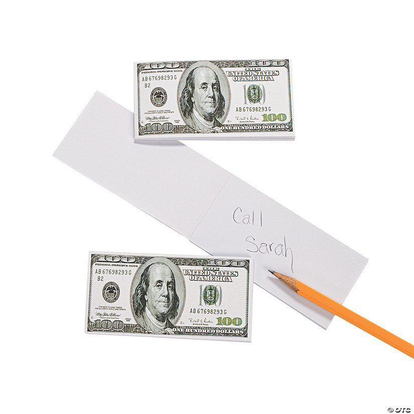 2" x 4" $100 Bill-Shaped Novelty Paper Notepads - 24 Pc. Image