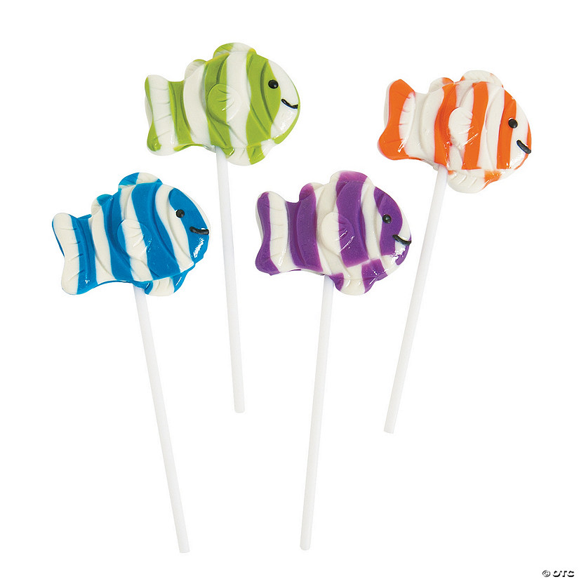 2" x 4" 7 oz. Orange, Green, Blue & Purple Clown Fish Lollipops - 12 Pc. Image