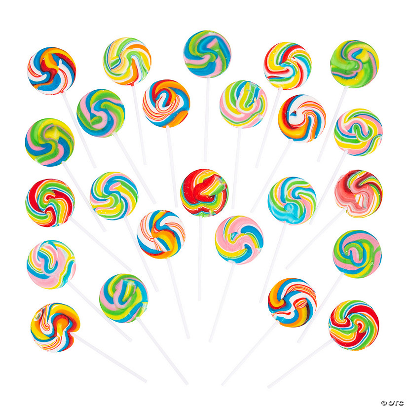 2" x 4" Multi-Colored Rainbow Swirl Round Lollipops - 24 Pc. Image