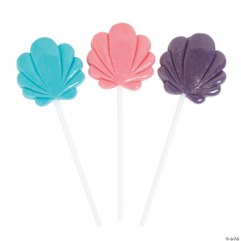 2" x 4" Pastel Teal, Pink & Purple Seashell Lollipops - 12 Pc. Image