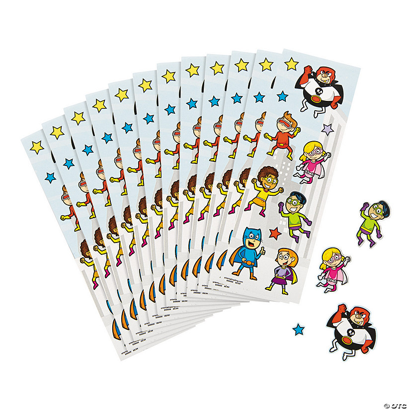 2" x 6" Bulk 24 Pc. Assorted Superhero Paper Sticker Sheets Oriental