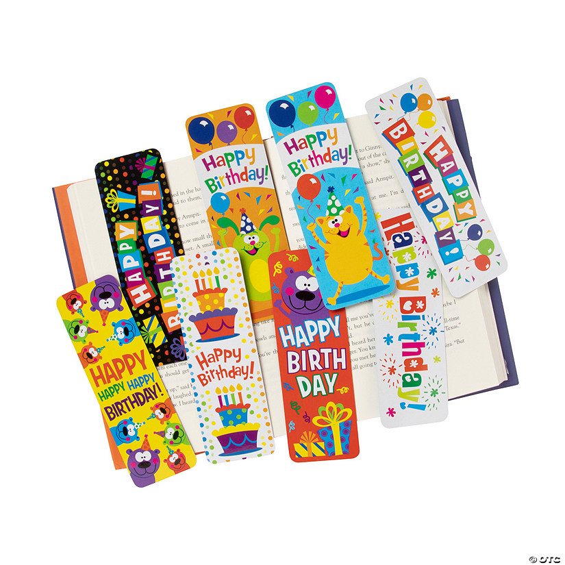 2" x 6" Bulk 48 Pc. Happy Birthday Multicolor Cardstock Bookmarks Image