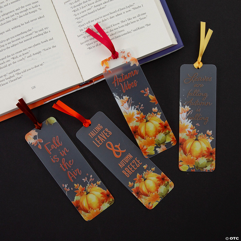 2" x 6" Clear Autumn Sayings & Pumpkin Plastic Bookmarks &#8211; 24 Pc. Image