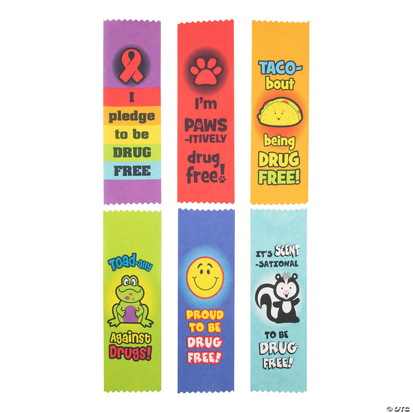 2" x 6" Red Ribbon Week Multicolor Satin Award Ribbons - 12 Pc. Image