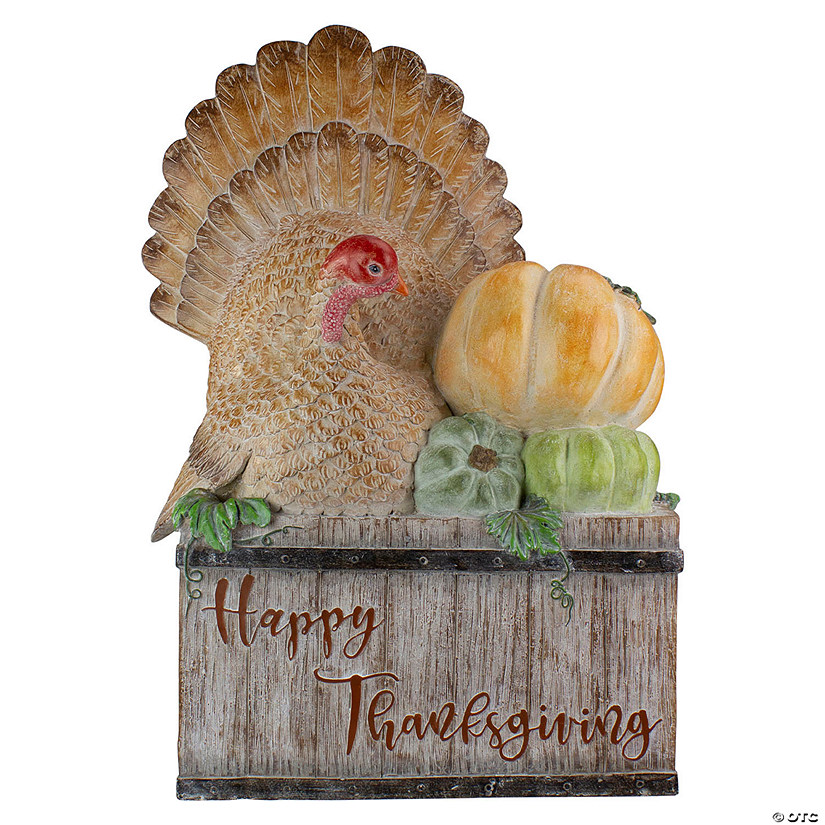 20.25" Turkey and Pumpkins 'Happy Thanksgiving' Decoration Image