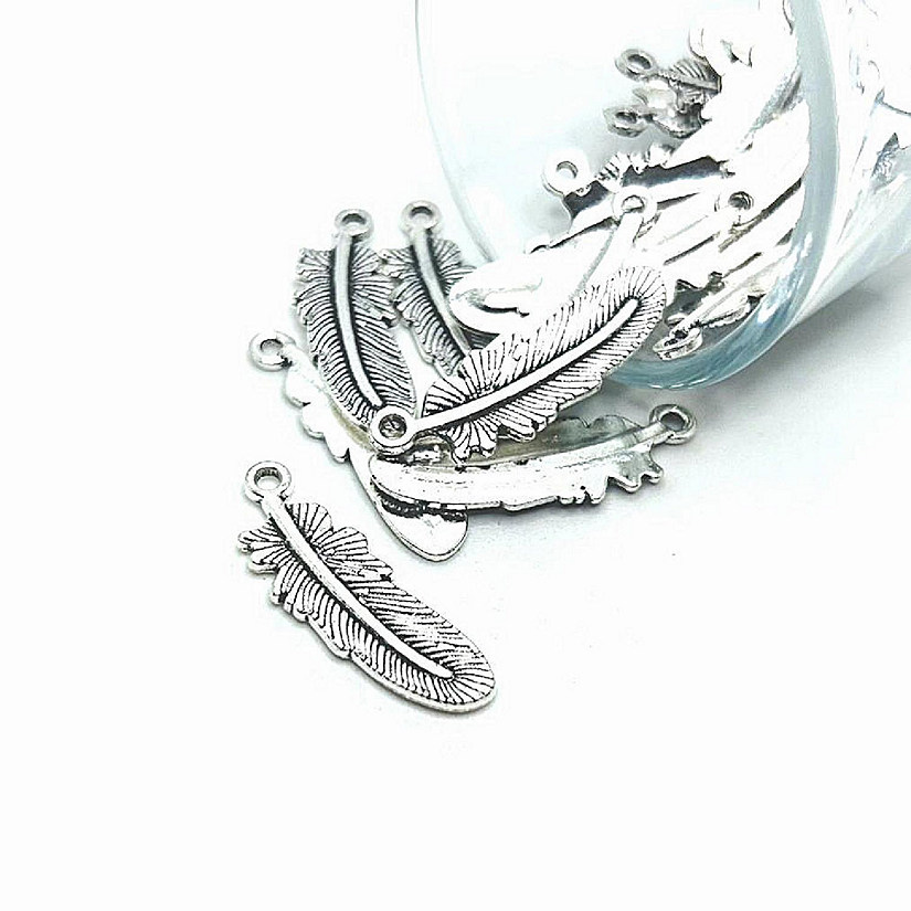 20 Antiqued Silver Feather Charms Image