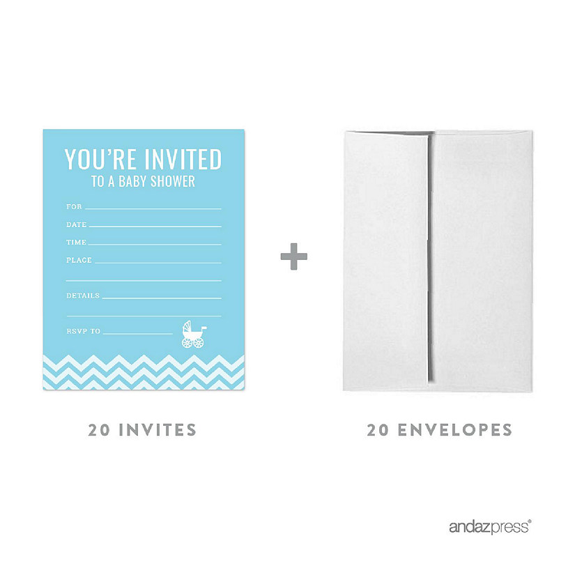 20 Baby Blue Chevron Boy Invitations Image