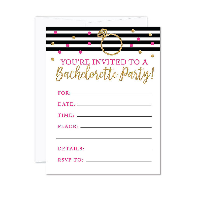 20 Blk/Hot Pink Bachelorette Invitations Image