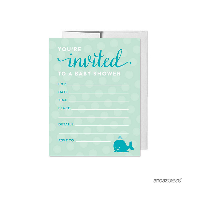 20 Boy Whale Nautical Blank Invitations Image