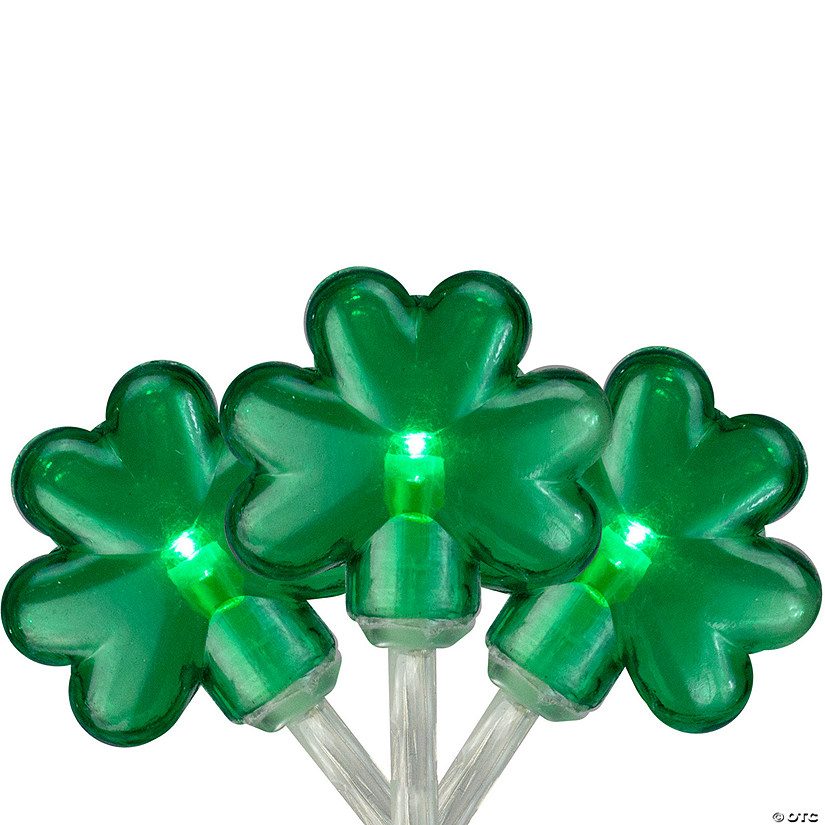 20-Count Green LED Mini St Patrick's Day Shamrock Lights - 7ft Clear Wire Image