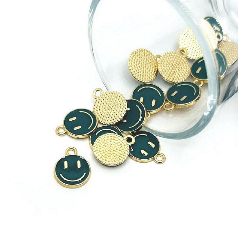 20 Dark Green Smiley Face Charms Image
