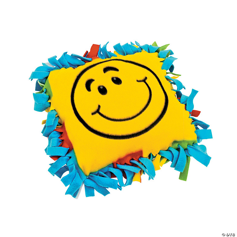 20" Fleece Yellow Smile Face Tied Pillow Craft Kits - Makes 6 Image