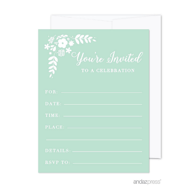 20 Floral Mint Party Invitations Image