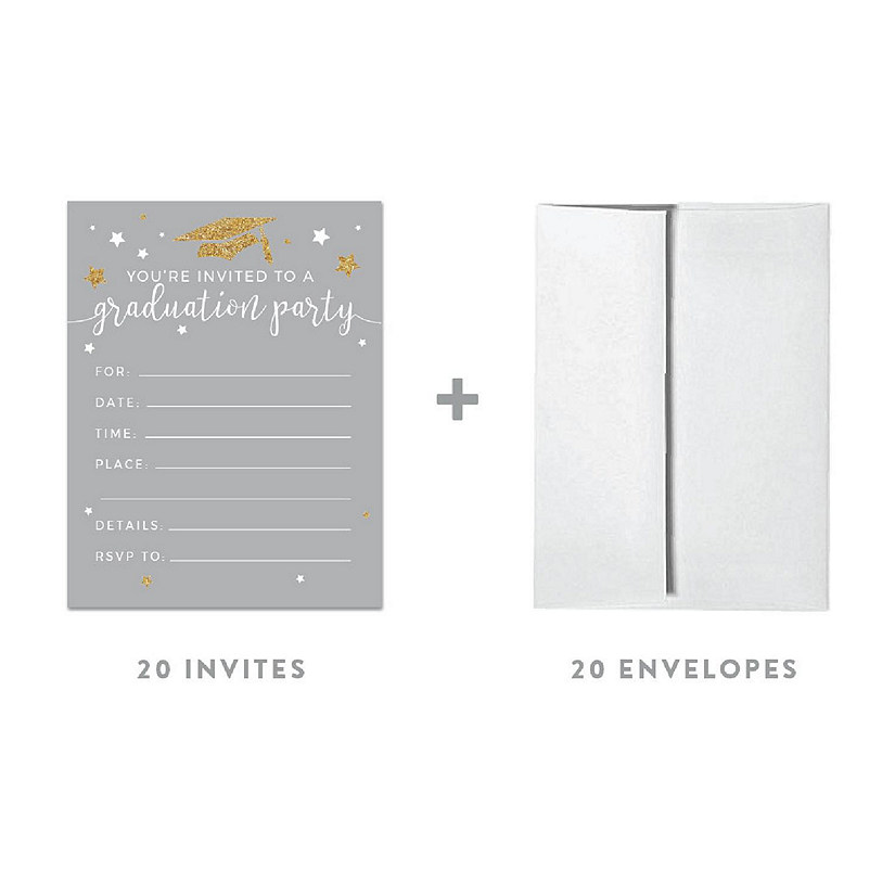 20 Gold/ Gray Graduation Invitations Image