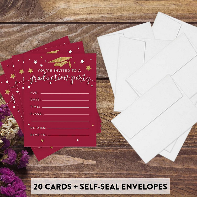 20 Gold/Burgundy Graduation Invitations Image