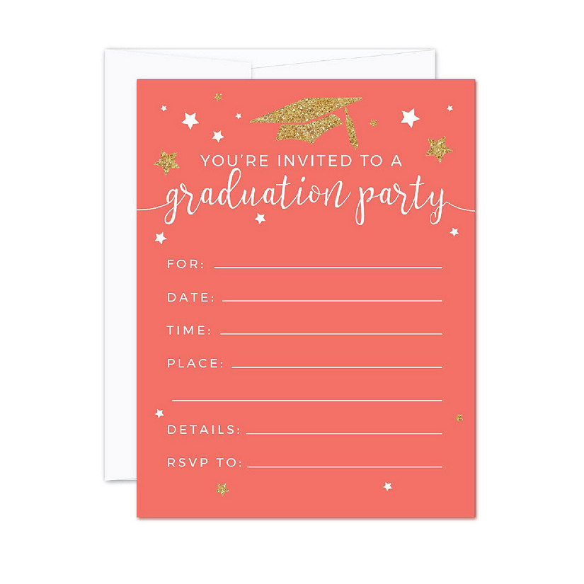 20 Gold/Coral Graduation Invitations Image