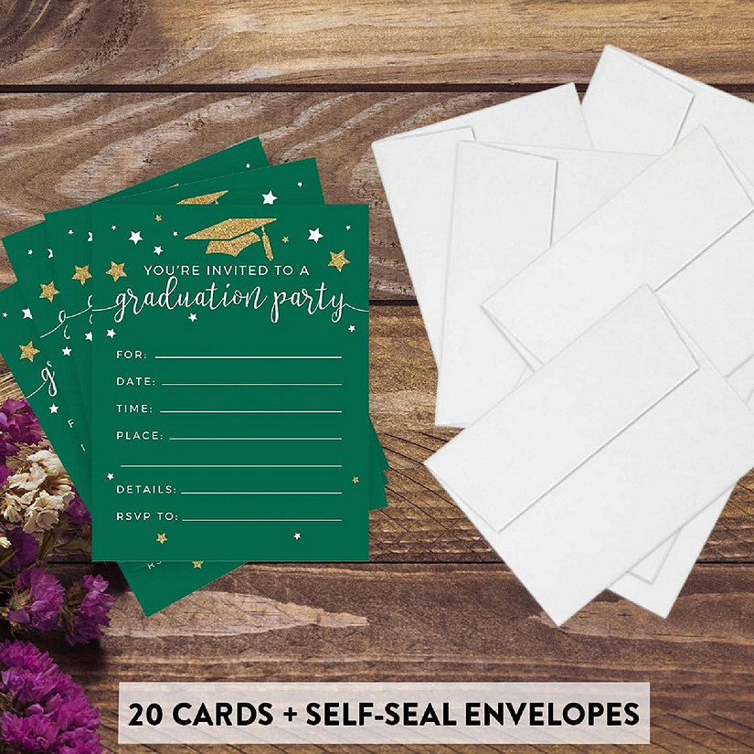 20 Gold/Emerald Graduation Invitations Image