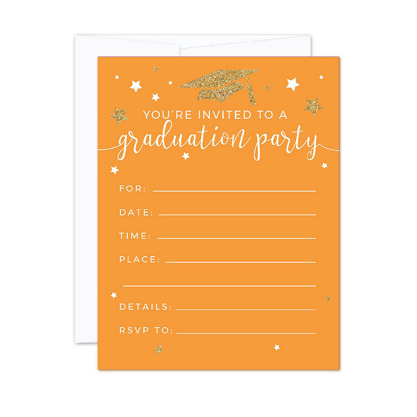 20 Gold/Orange Graduation Invitations Image