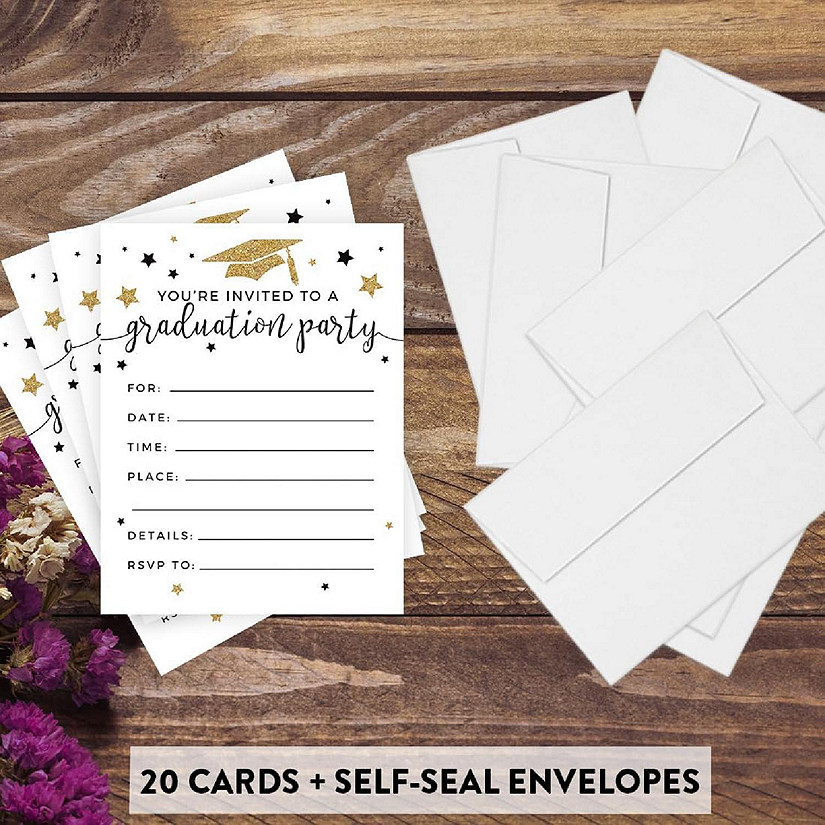 20 Gold/White Graduation Invitations Image
