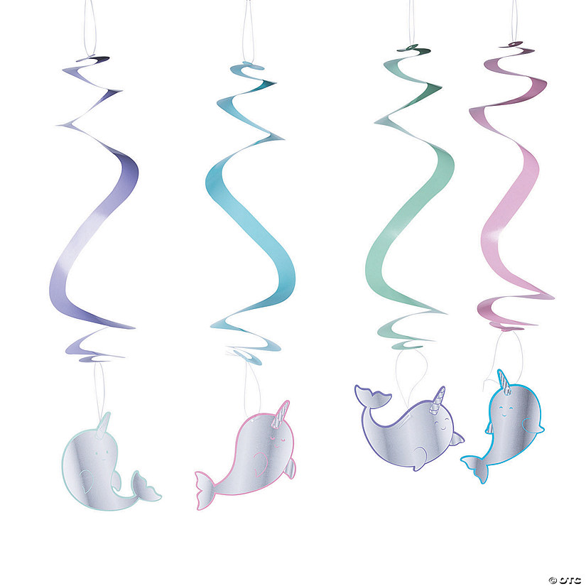 20" Iridescent Narwhal Party Hanging Swirls - 12 Pc. Image