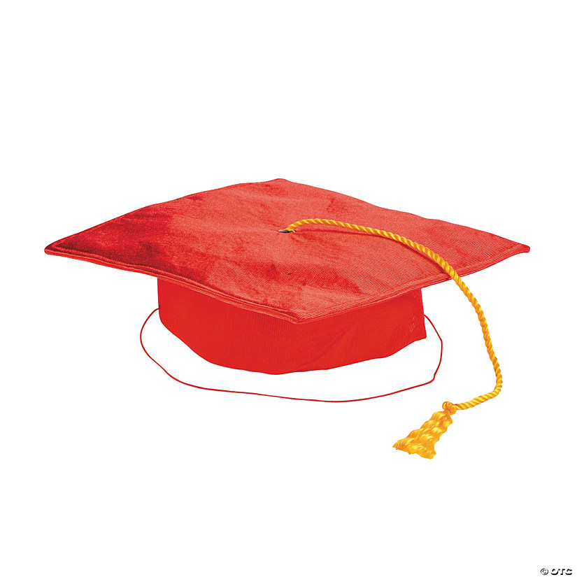 20" Kids Red Shiny Elementary School Polyester Graduation Cap with Tassel Image