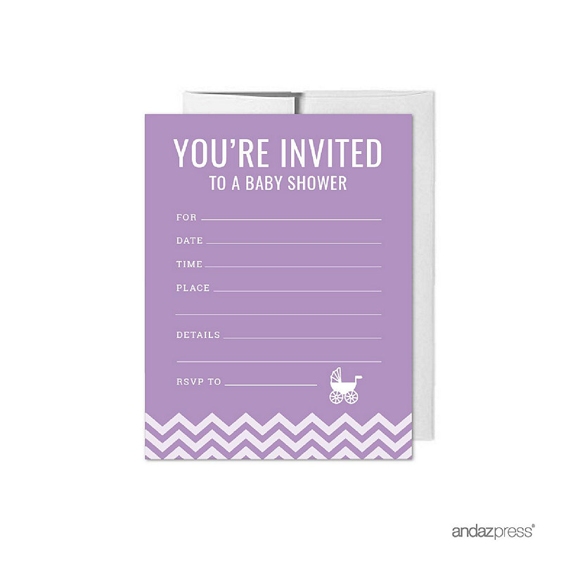 20 Lavender Chevron Girl Invitations Image