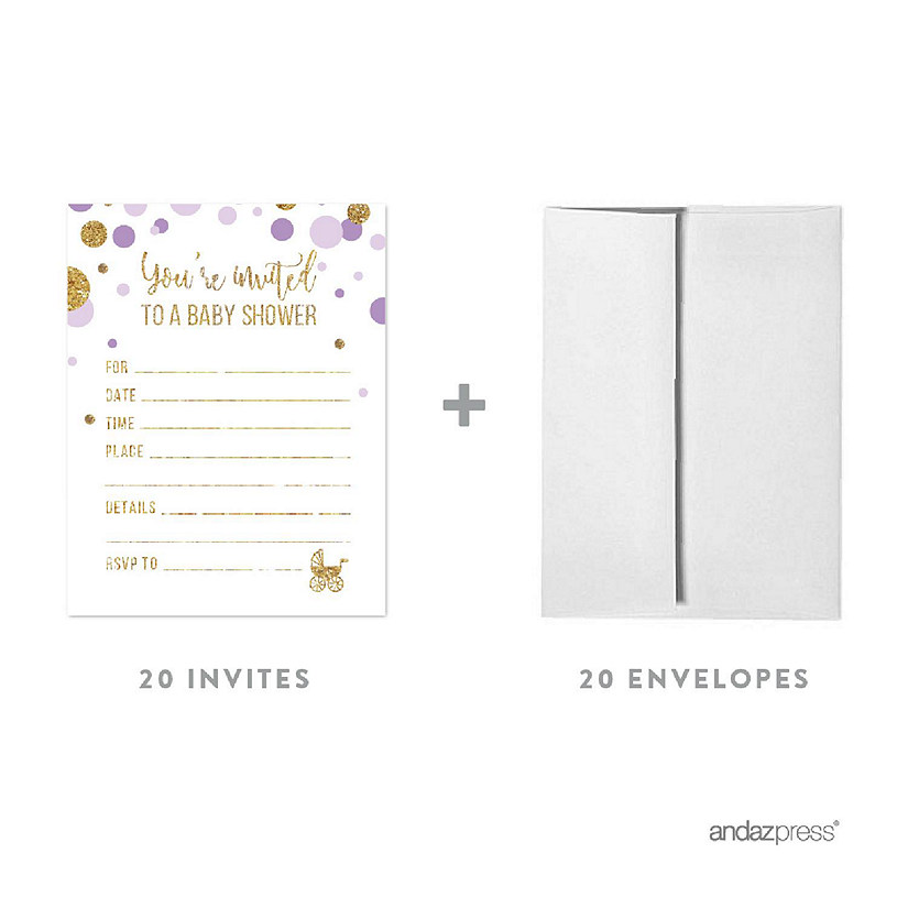20 Lavender Gold Glitter Invitations Image
