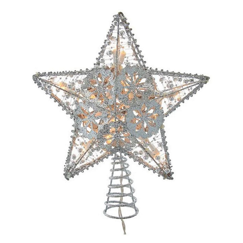20 Light Silver Star Christmas Tree Topper 10 Inch UL0913S Image