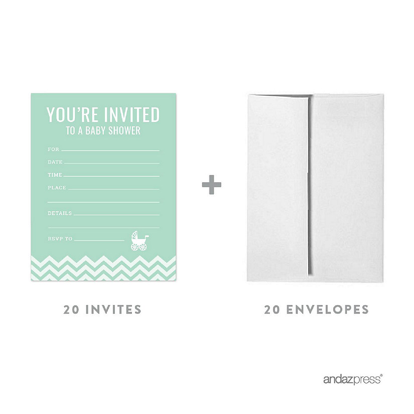 20 Mint Chevron Neutral Baby Invitations Image